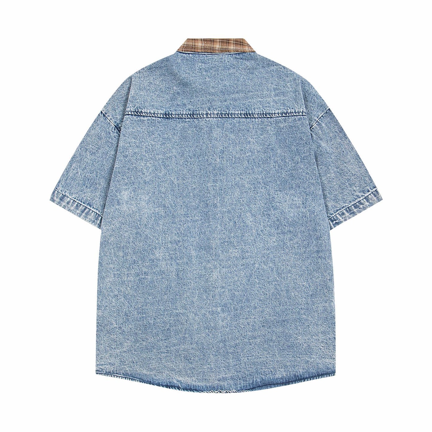 Retro Cartoon Patchwork Plaid Short Sleeve Shirt For Women | MuddyStock Originals eprolo