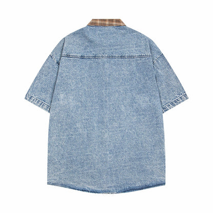 Retro Cartoon Patchwork Plaid Short Sleeve Shirt For Women | MuddyStock Originals eprolo