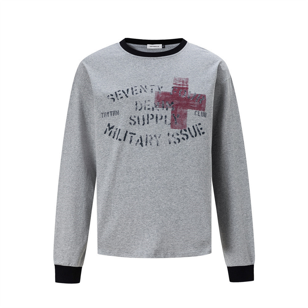 Street Style Cross Letter Print Long Sleeve Round Neck Men's T-Shirt