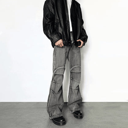 Vintage washed distressed jeans with pleats