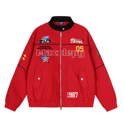 Embroidered racing jacket for men and women | MuddyStock Originals Red MuddyStock