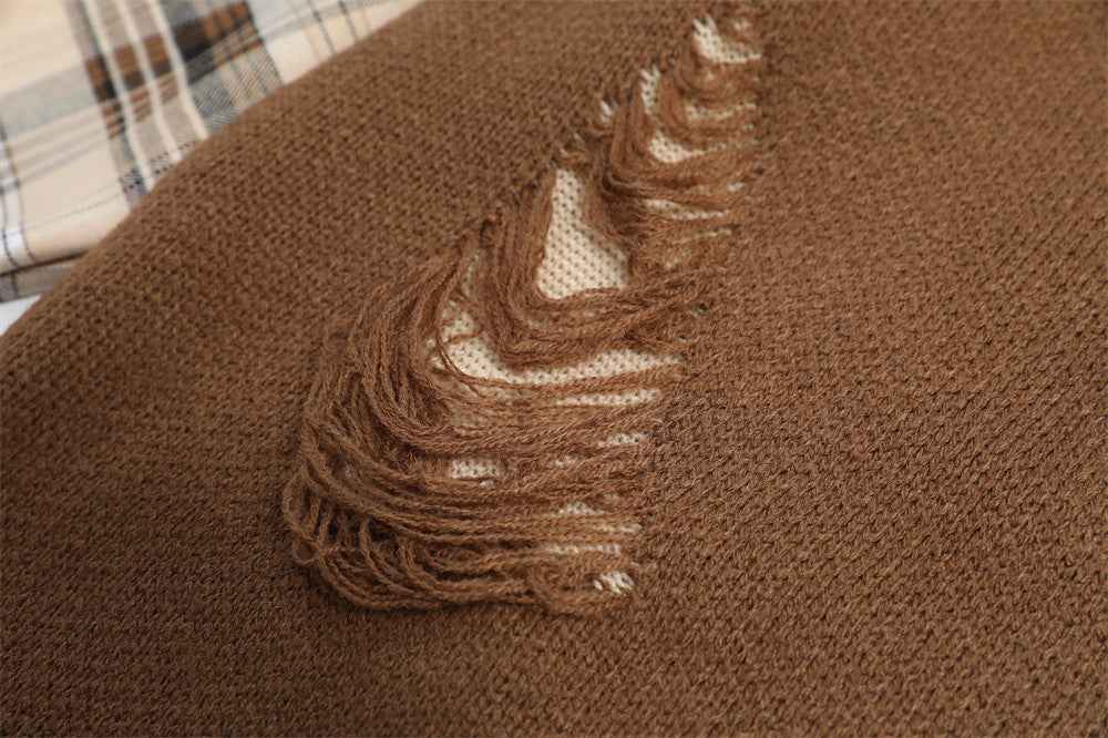 Stitching Fake Two-piece Round Neck Sweater For Men null
