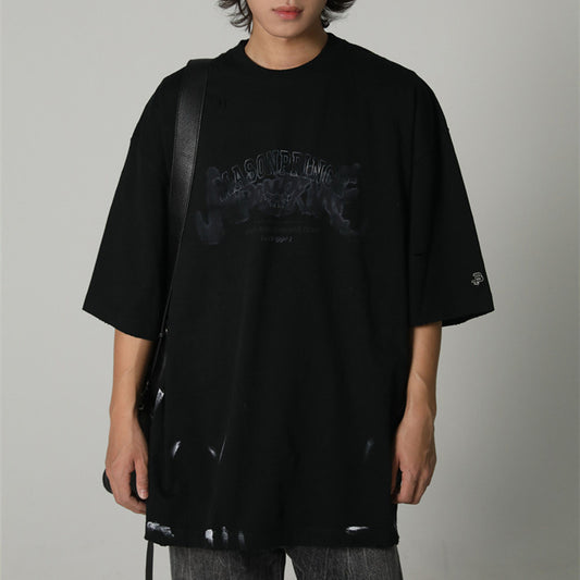 Double Yarn Combed Cotton Rock Print Round Neck Short Sleeve T-Shirt For Men MuddyStock