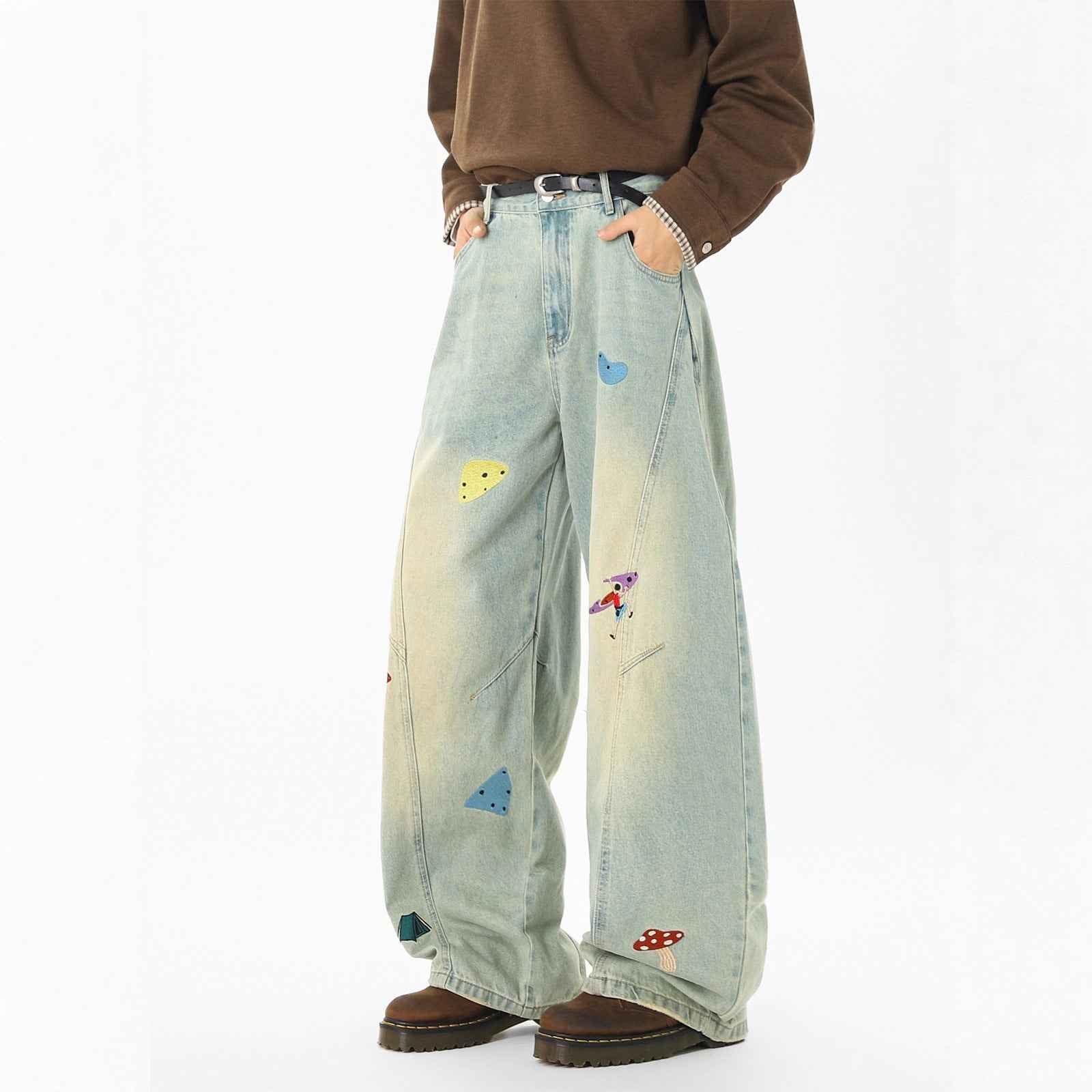 Streetwear Fun Patchwork Clean Fit Washed Straight Leg Jeans For Men | MuddyStock Originals MuddyStock