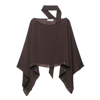 Minimalist Studded Shawl Wrap Scarf Dark Brown