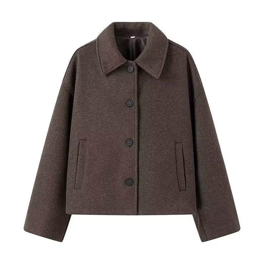 Collar long sleeved woolen coat for women | MuddyStock Originals Coffee Brown MuddyStock