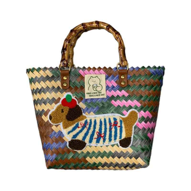 Large capacity sausage dog hand woven cabbage basket bag