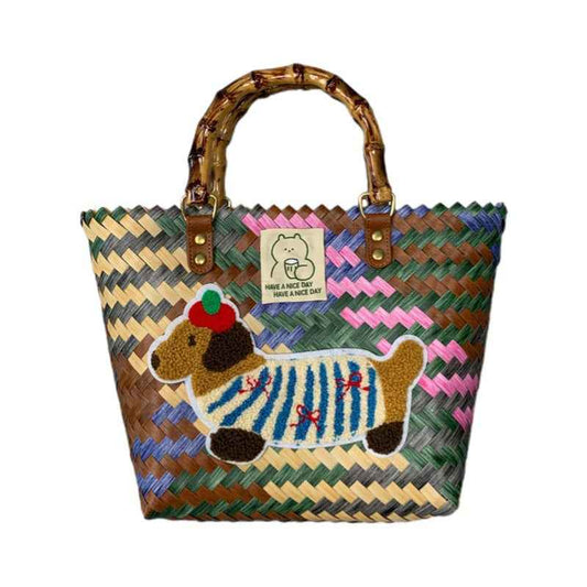 Large capacity sausage dog hand woven cabbage basket bag eprolo