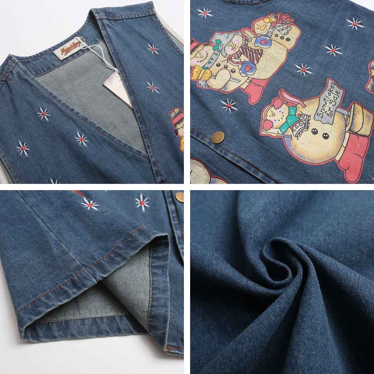 Washed Cartoon Snowman Printed Vintage Vest For Women | MuddyStock Originals