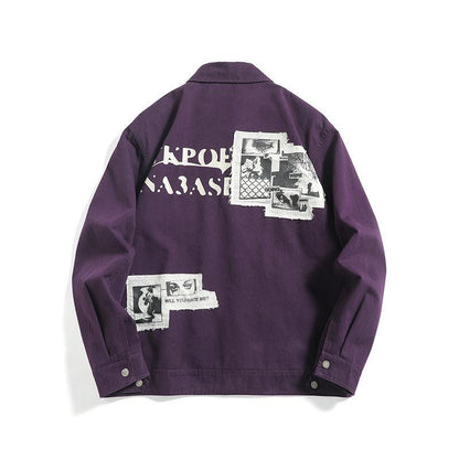Washed Letter Print Patch Loose Streetwear Style Work Jacket For Men | MuddyStock Originals