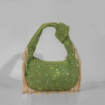 Tassel Rhinestone Women Handbag Green