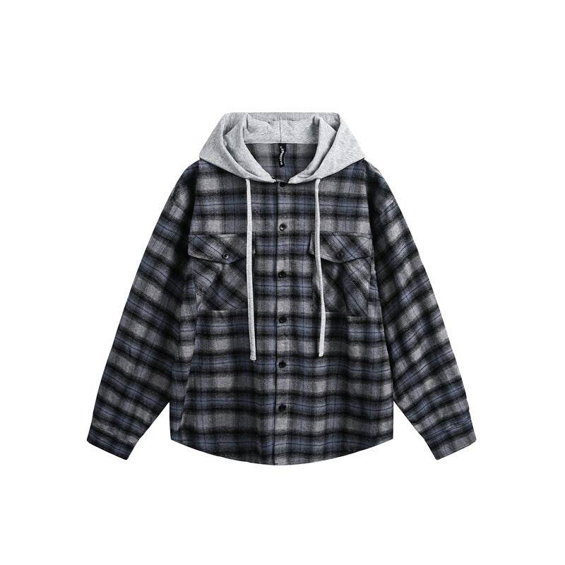 Retro loose plaid hoodie for men and women | MuddyStock Originals Gray Blue Plaid MuddyStock
