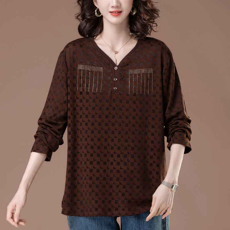 V-neck long sleeved T-shirt for women