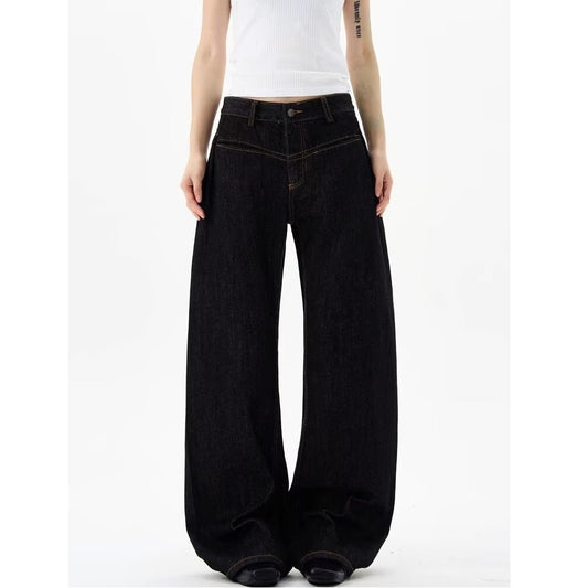 Original Color Low-Waist Oversized Knife-Edge Jeans, Unisex, Versatile Straight-Leg Wide-Leg Floor-Length Loose Casual Pants