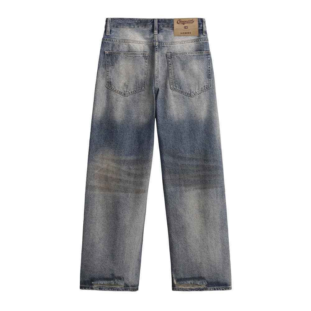 Ripped worn dirty straight leg jeans for men | MuddyStock Originals