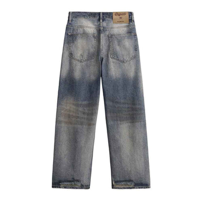 Ripped worn dirty straight leg jeans for men | MuddyStock Originals
