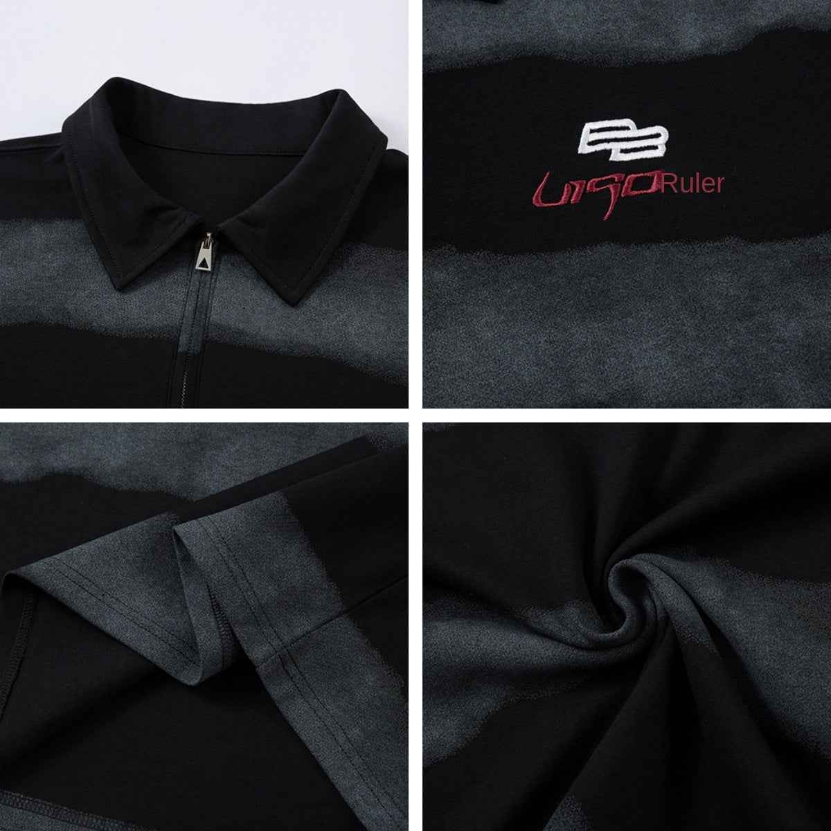 Letter Embroidery Stripe Half-Zip Flip Collar Short Sleeve T-Shirt For Men | MuddyStock Originals MuddyStock