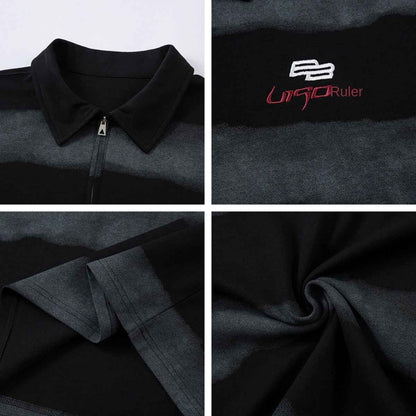 Letter Embroidery Stripe Half-Zip Flip Collar Short Sleeve T-Shirt For Men | MuddyStock Originals MuddyStock