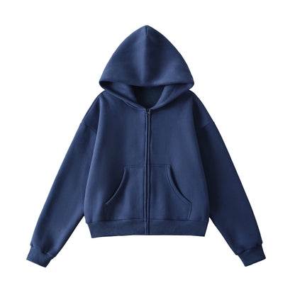 Zipper top loose hooded sweatshirt Indigo blue eprolo