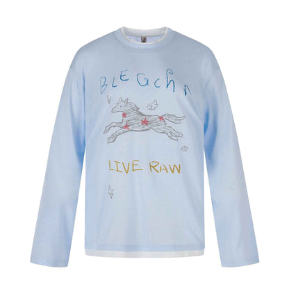 Cartoon Print Long Sleeve Casual T-Shirt For Women | MuddyStock Originals Blue