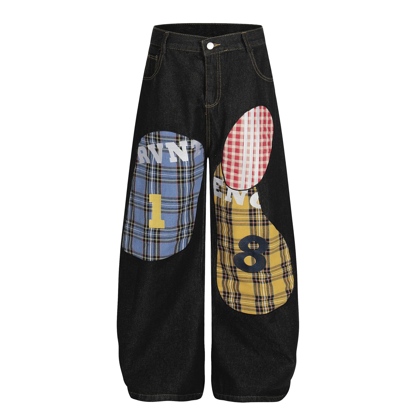 Plaid Patchwork Embroidered Denim Pants For Men And Women | MuddyStock Originals eprolo