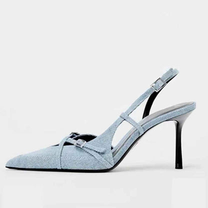 Denim shallow strap hollow toe high-heeled sandals for women Light