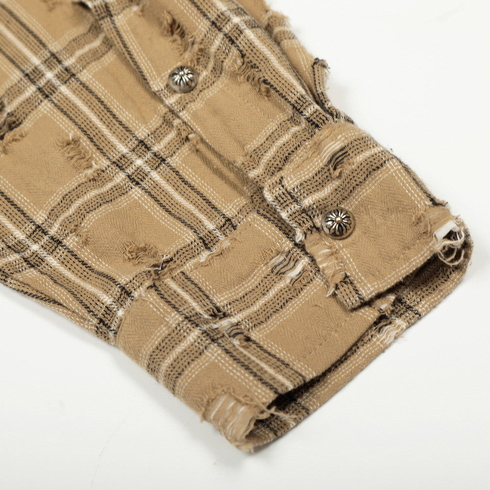 Destructed checkered long sleeved shirt for men | MuddyStock Originals eprolo