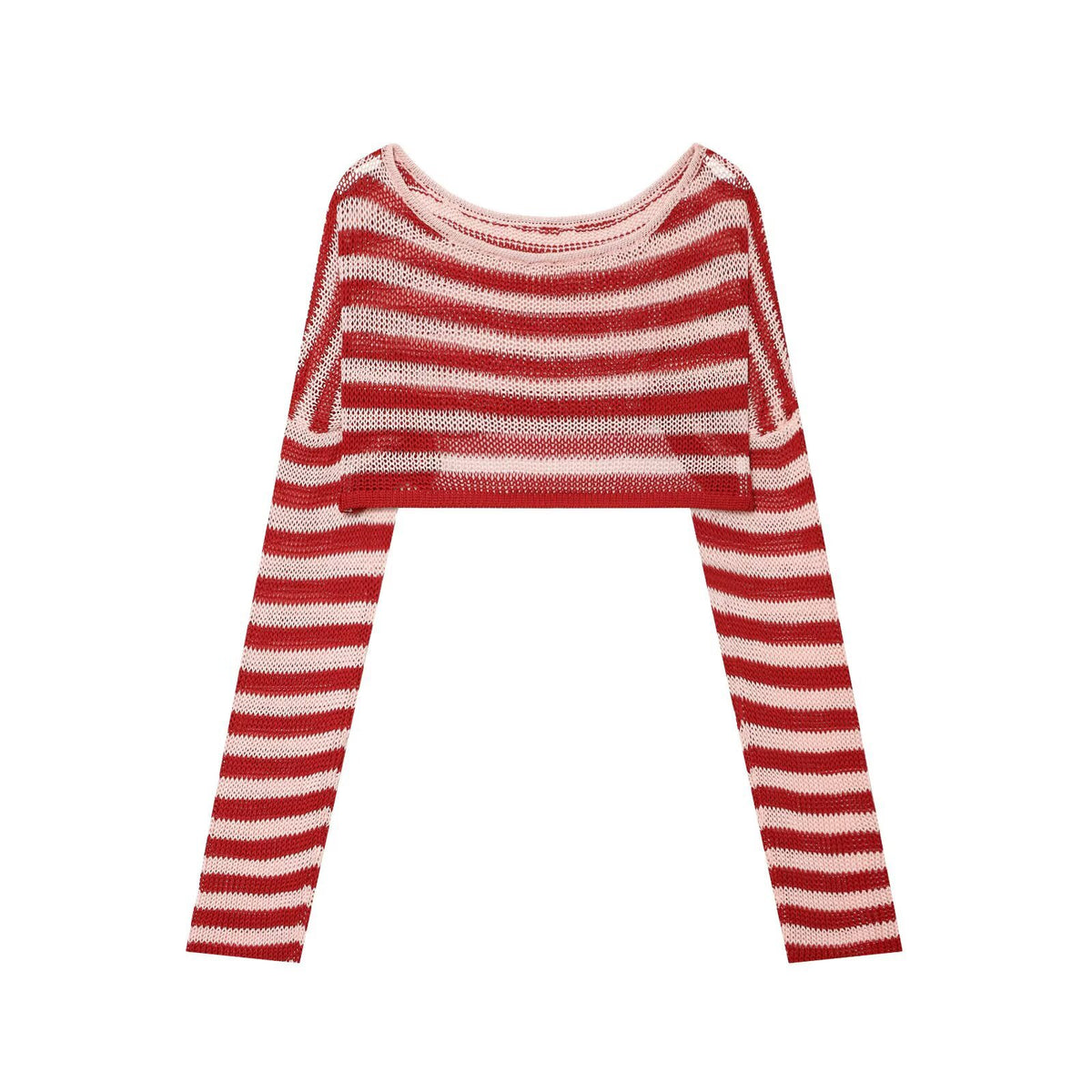 Long sleeved striped short knit top for women | MuddyStock Originals red