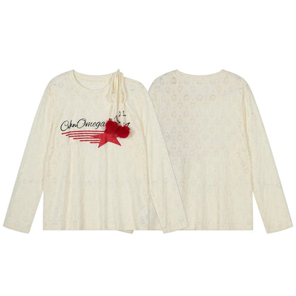 Retro printed wool ball strap off shoulder long sleeved T-shirt for women| MuddyStock Originals eprolo