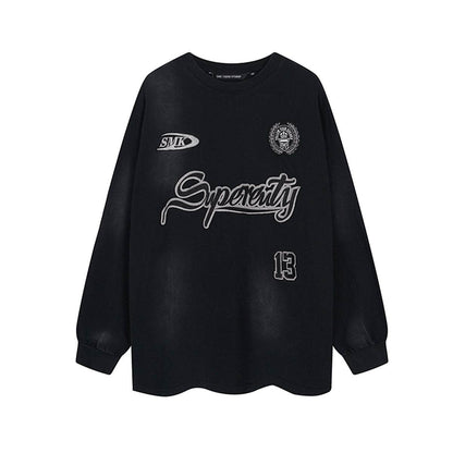 Washed patchwork embroidered sportswear round neck sweatshirt For Women | MuddyStock Originals MuddyStock