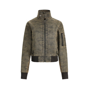 Retro flying short shoulder jacket for women | MuddyStock Originals Dark Green Camouflage