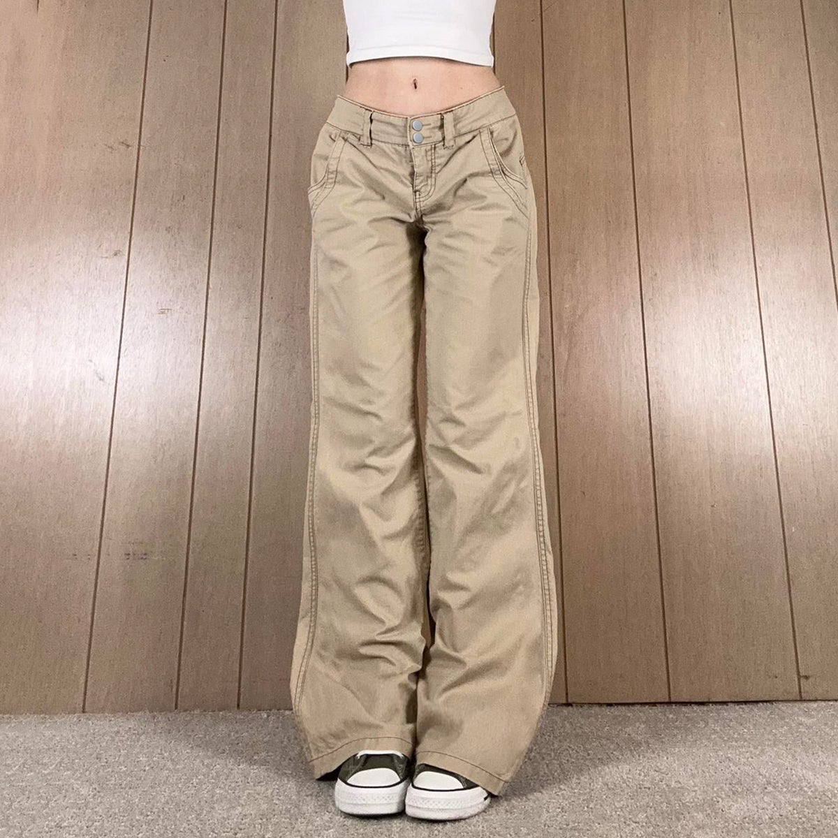 Retro khaki high waisted straight leg jeans for women