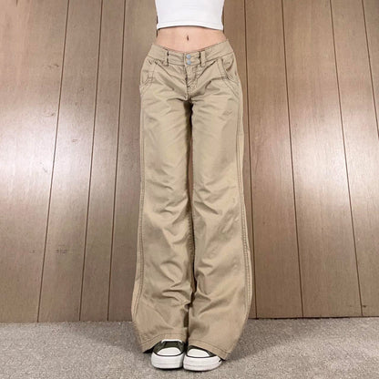 Retro khaki high waisted straight leg jeans for women