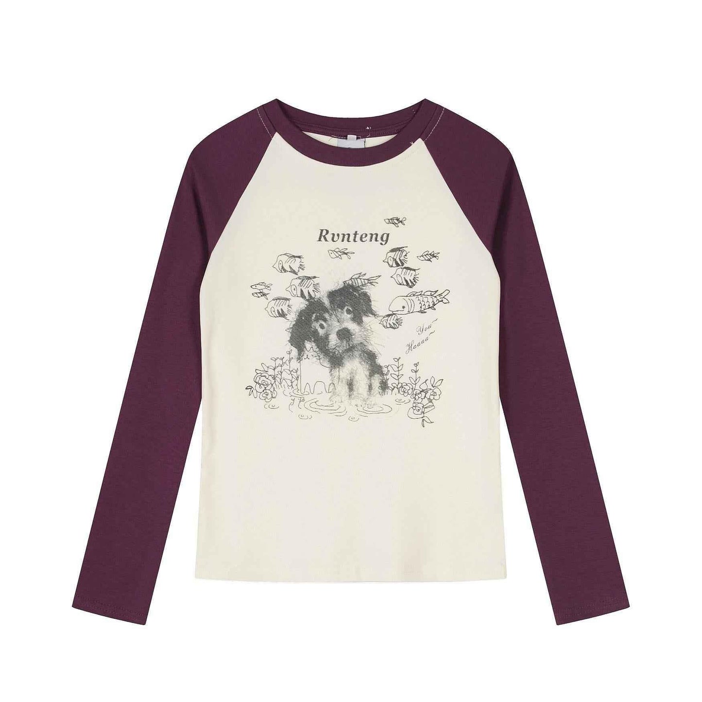 cartoon puppy long sleeved T-shirt for women | MuddyStock Originals Purple