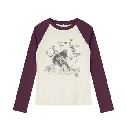 cartoon puppy long sleeved T-shirt for women | MuddyStock Originals Purple