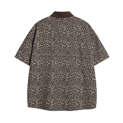 Leopard print collar short sleeved shirt for men | MuddyStock Originals