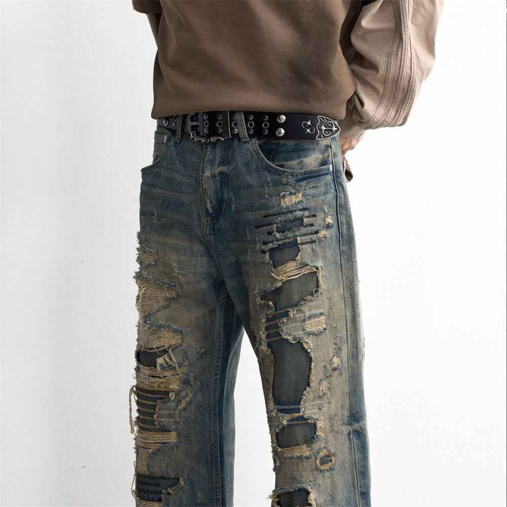 Ripped patch denim pants