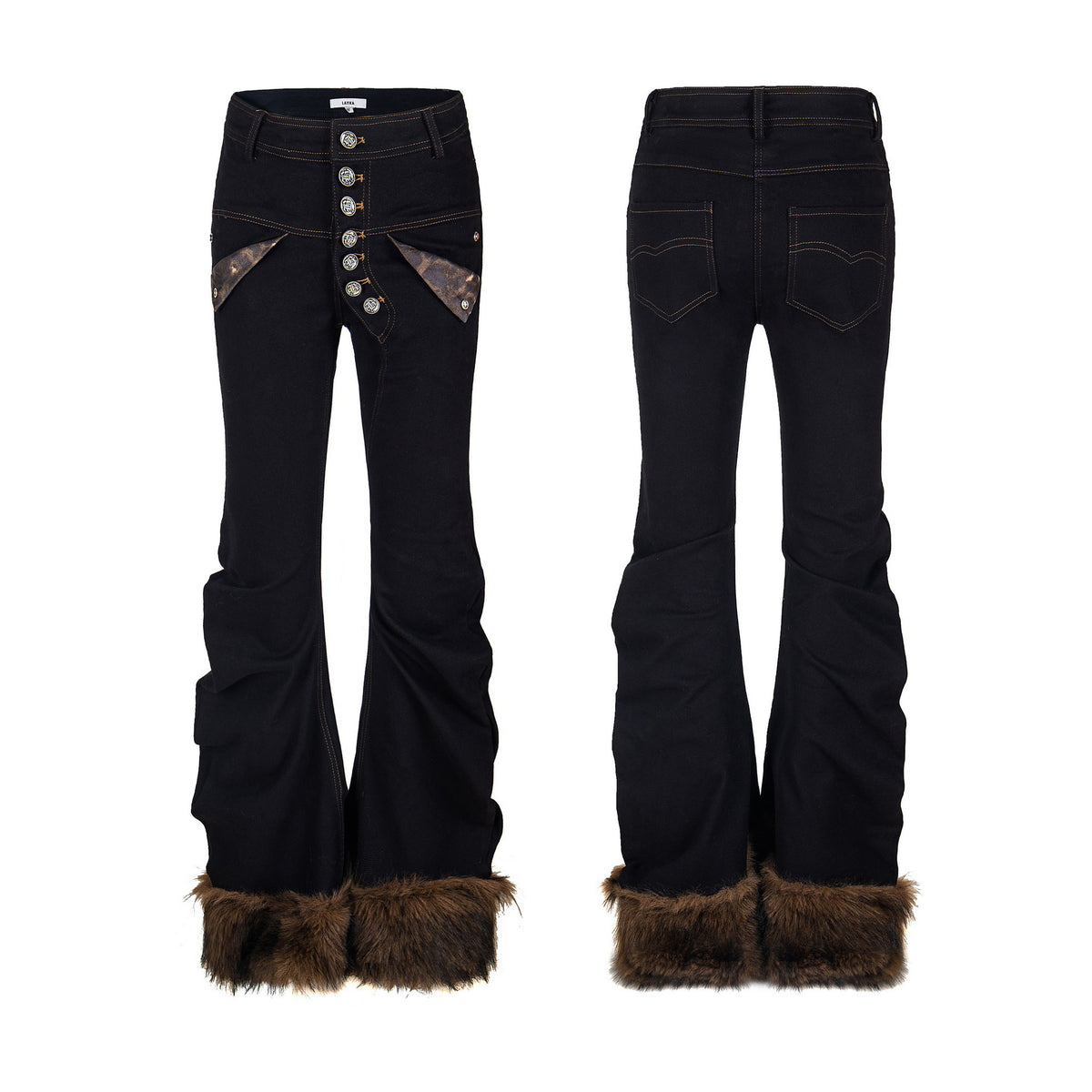 Bent blade pleated splicing slim fit flared jeans for women | MuddyStock Originals