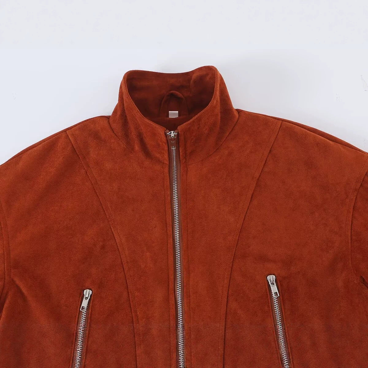 Zipper stand collar suede jacket for women | MuddyStock Originals