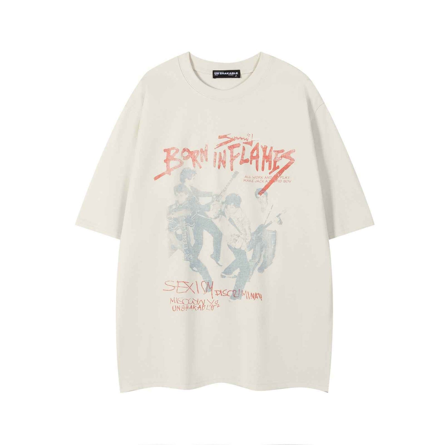 Rock Band Letter Print Short Sleeve T-Shirt For Men | MuddyStock Originals Light Apricot MuddyStock