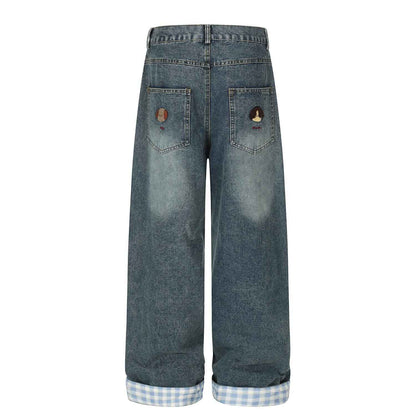 Washed vintage puppy embroidered lazy jeans for women | MuddyStock Originals MuddyStock