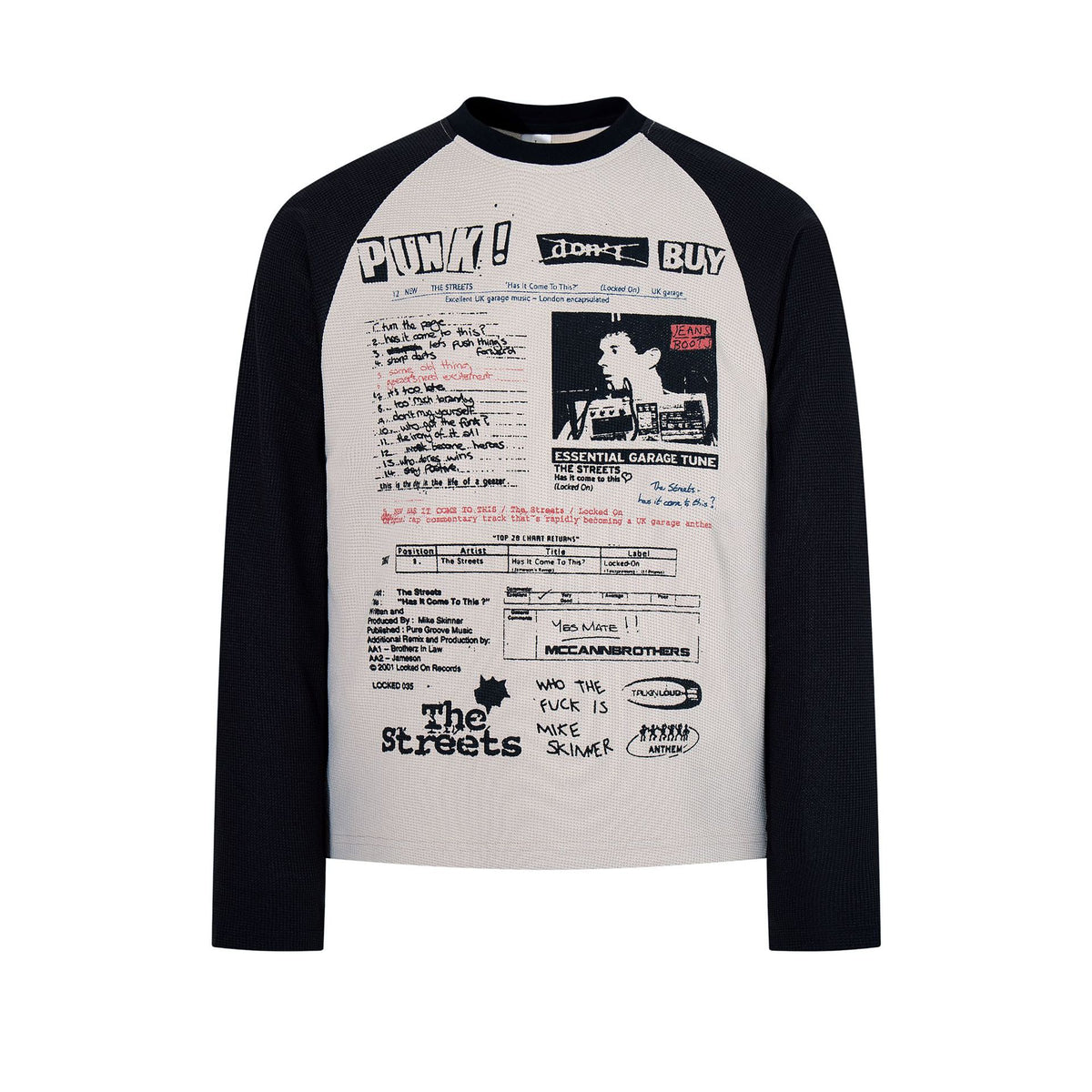 Punk style contrasting color long sleeved t-shirt for men | MuddyStock Originals Black