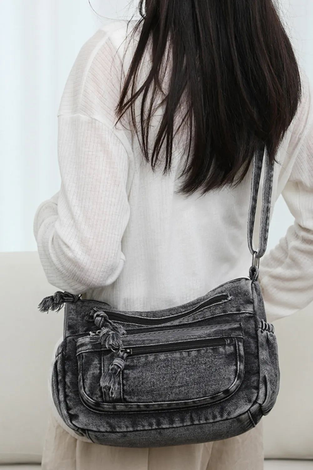 Adjustable Strap Denim Crossbody Bag For Women