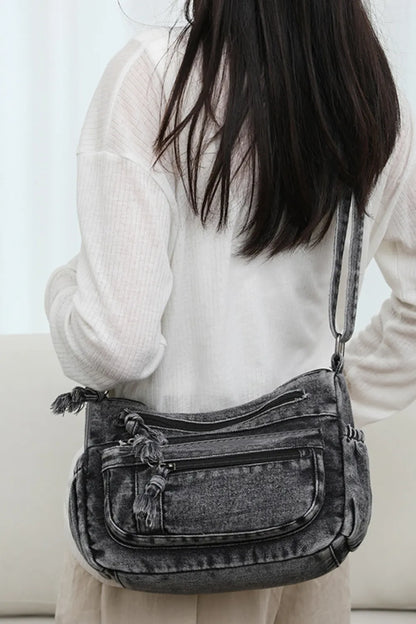 Adjustable Strap Denim Crossbody Bag For Women