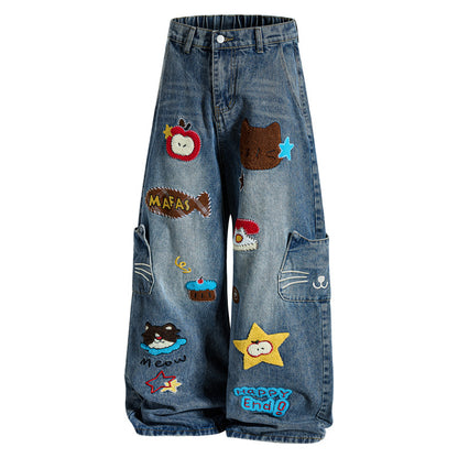 Retro Style Cartoon Embroidery Knife Jeans For Women | MuddyStock Originals eprolo
