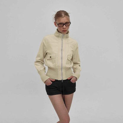 Biker Style Stand Collar Patchwork Zipper Jacket For Women | MuddyStock Originals MuddyStock