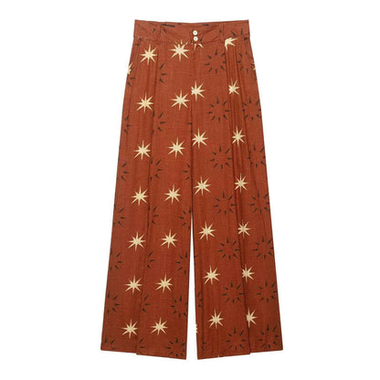 Printed linen blend top+straight leg pants set for women | MuddyStock Originals