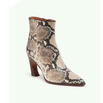 Pointed Toe High Heeled Ankle Boots For Women snake