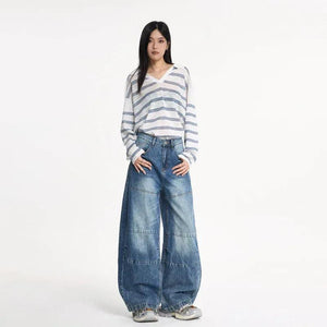 Washed Cracked Knife-Edge Denim Pants for Women | MuddyStock Originals Vintage Blue