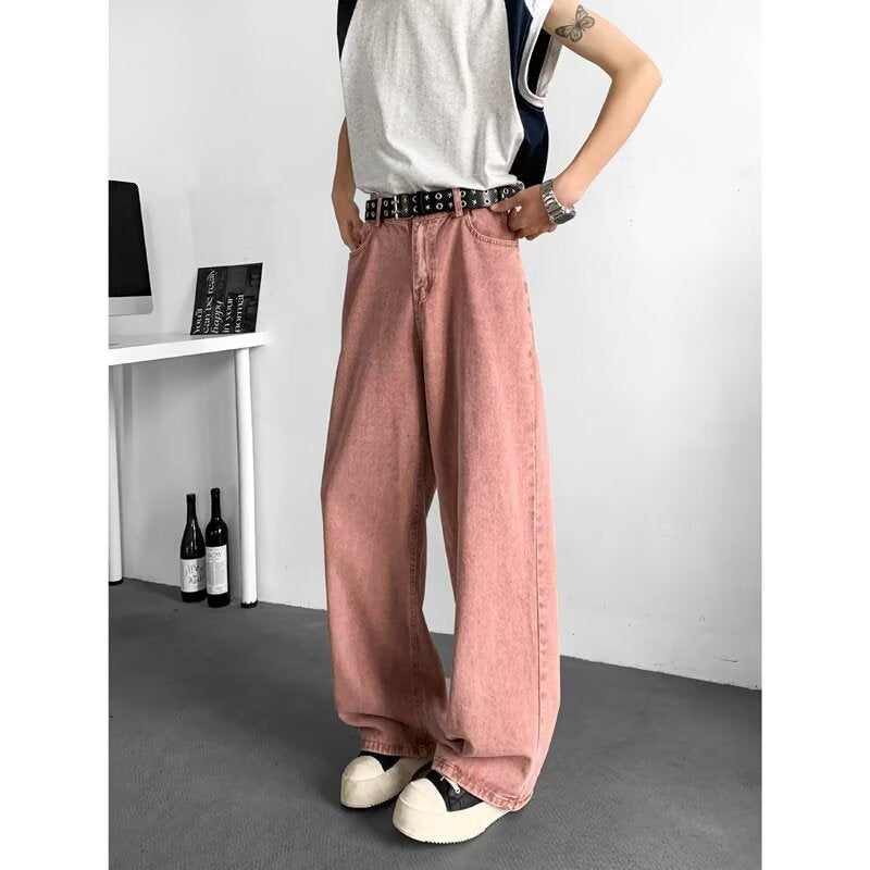 Pink wide leg straight leg jeans for men | MuddyStock Originals Pink MuddyStock